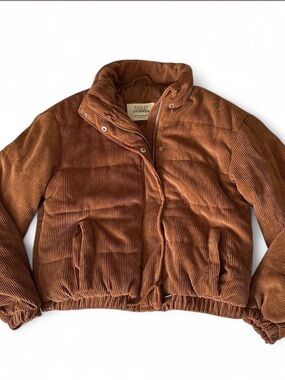 Ashley By 26 International Corduroy Puffer Jacket in Rust Brown